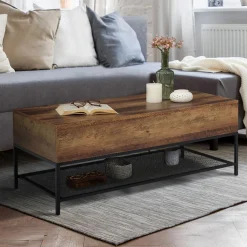 Table basse relevable style industriel effet bois vieilli