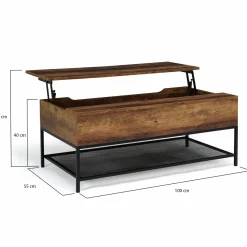 Table basse relevable style industriel effet bois vieilli