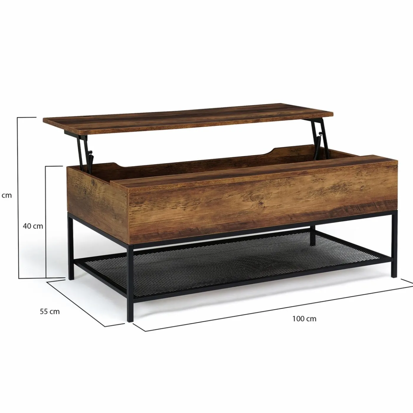 Table basse relevable style industriel effet bois vieilli