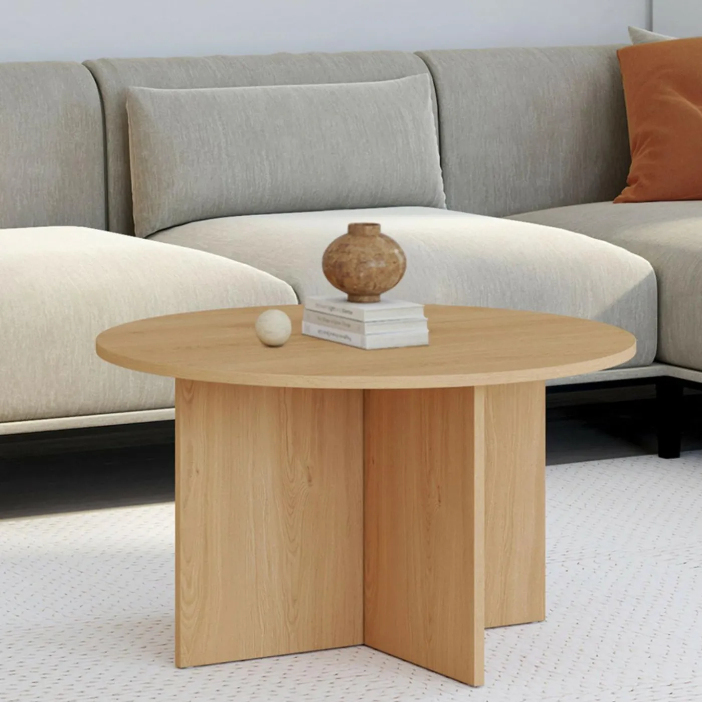 Table basse ronde 70 cm bois façon hêtre