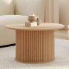 Table basse ronde 70 cm lattes coloris chêne