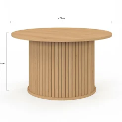 Table basse ronde 70 cm lattes coloris chêne