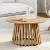 Table basse ronde 70 cm pied bois en lattes et plateau bois