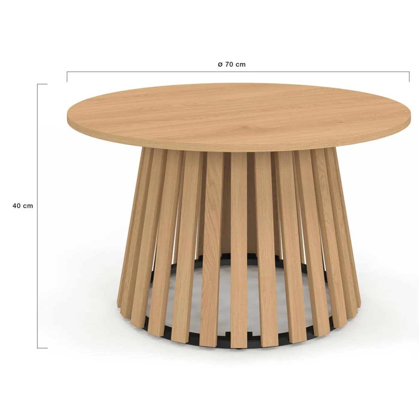 Table basse ronde 70 cm pied bois en lattes et plateau bois