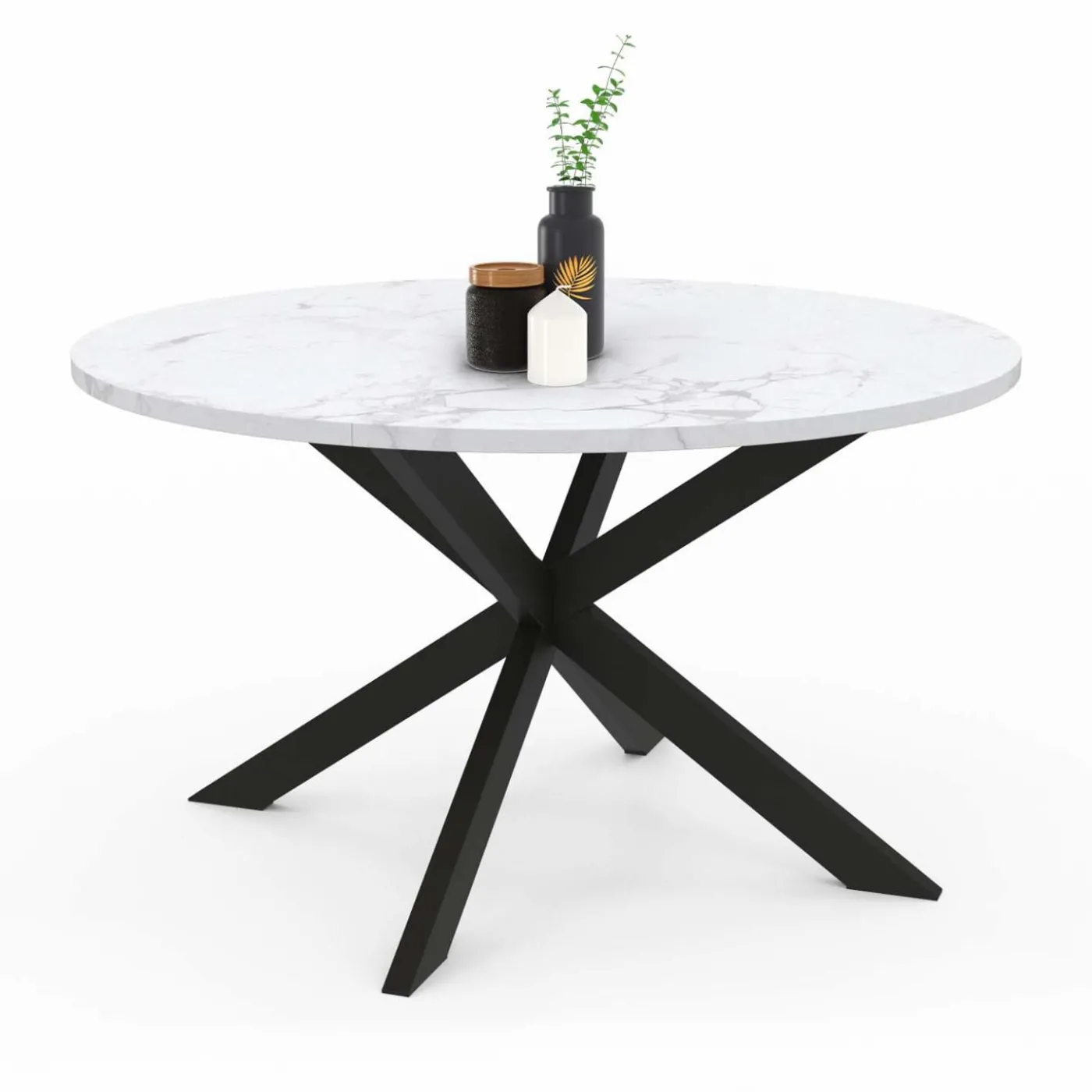 Table basse ronde avec plateau effet marbre blanc 70 cm