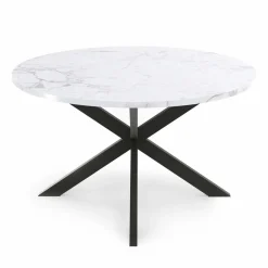 Table basse ronde avec plateau effet marbre blanc 70 cm