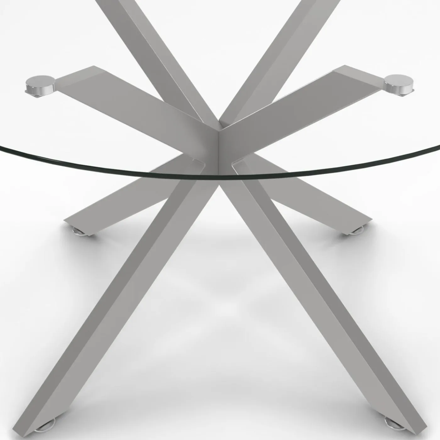 Table basse ronde avec plateau verre et pied acier effet chromé