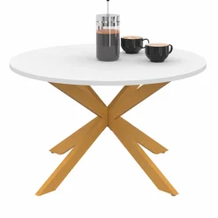 Table basse ronde blanche et bois 70 cm pied araignée