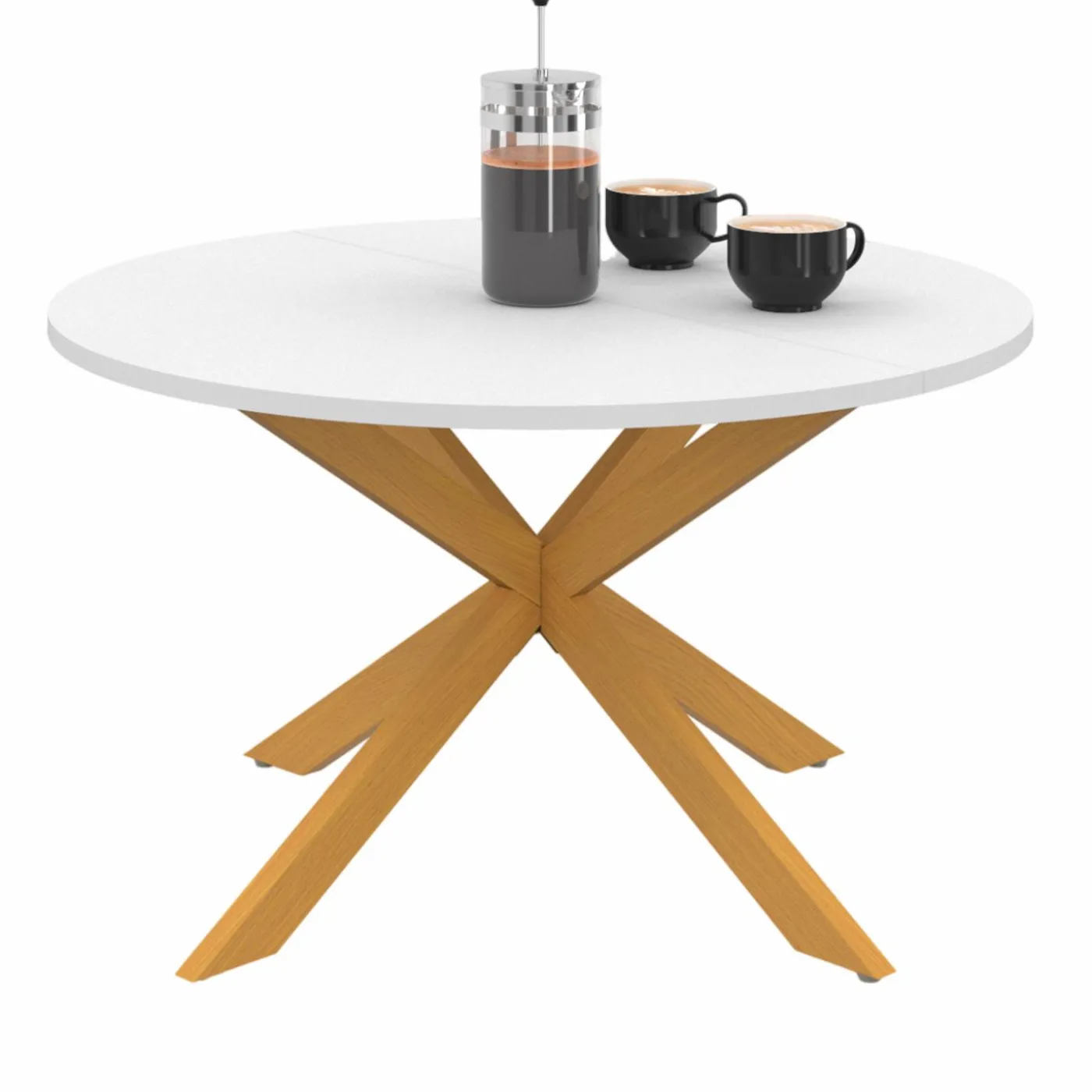 Table basse ronde blanche et bois 70 cm pied araignée