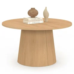 Table basse ronde bois effet hêtre 70 cm pied central