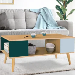 Table basse scandinave bois, vert clair et vert foncé
