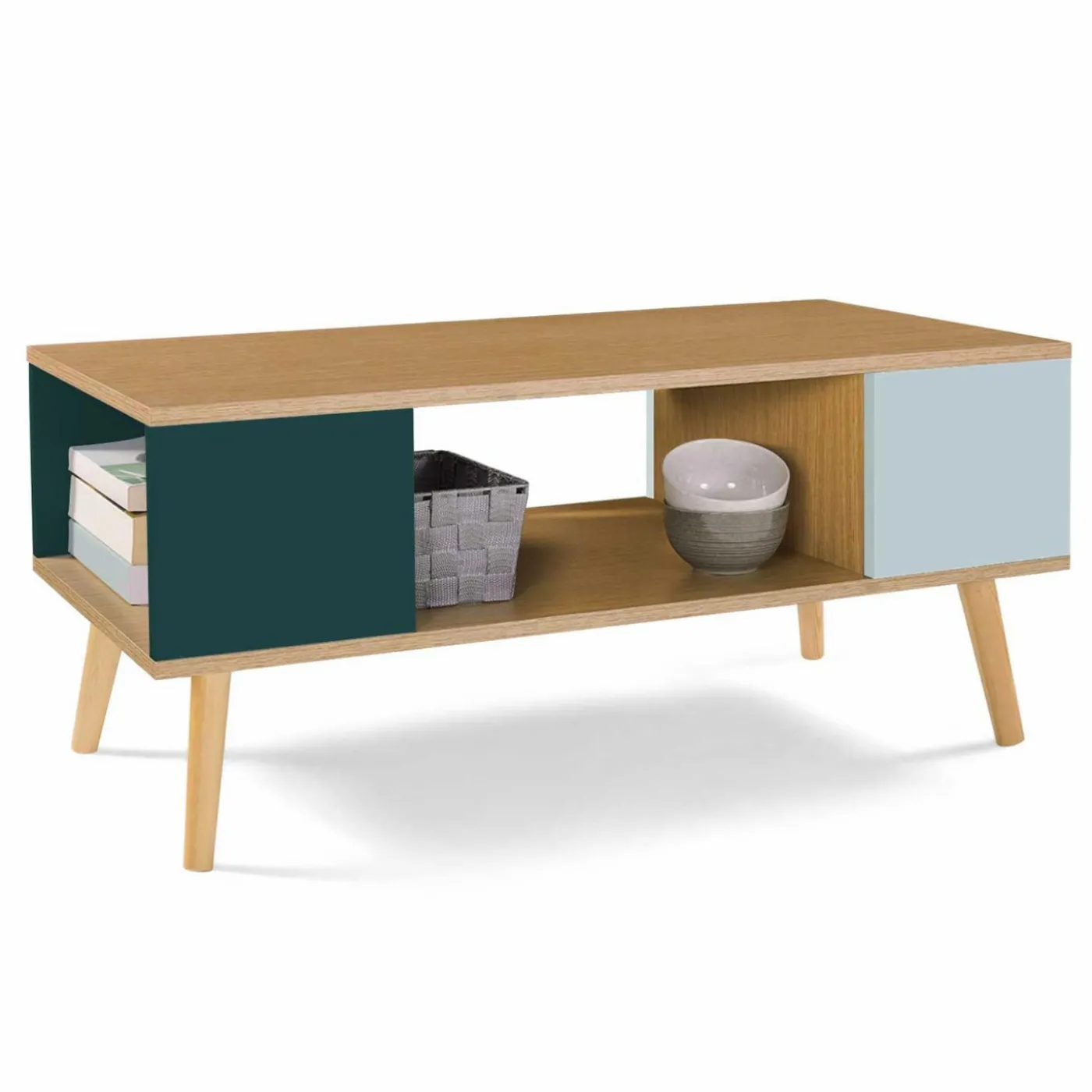 Table basse scandinave bois, vert clair et vert foncé