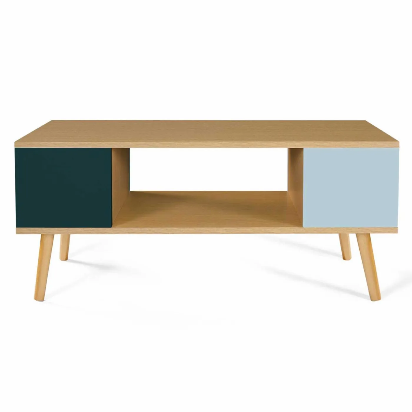 Table basse scandinave bois, vert clair et vert foncé