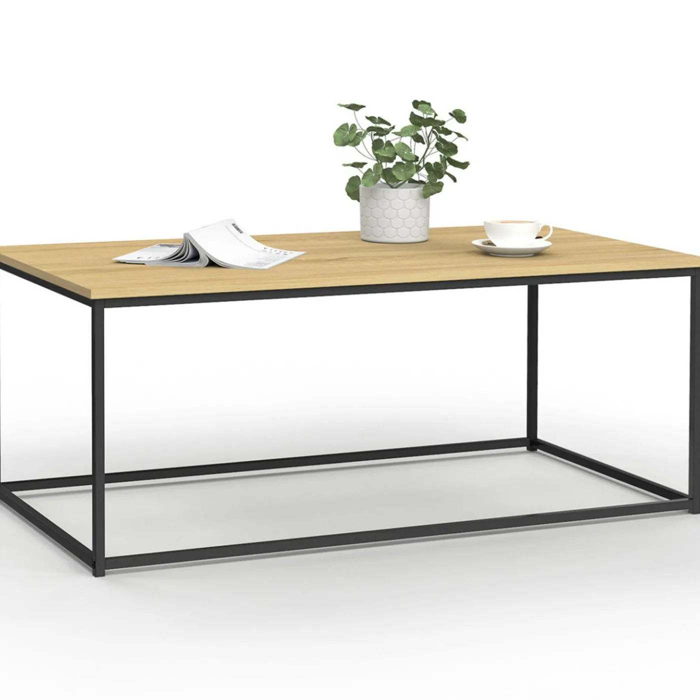 Table basse style industriel bois et métal noir