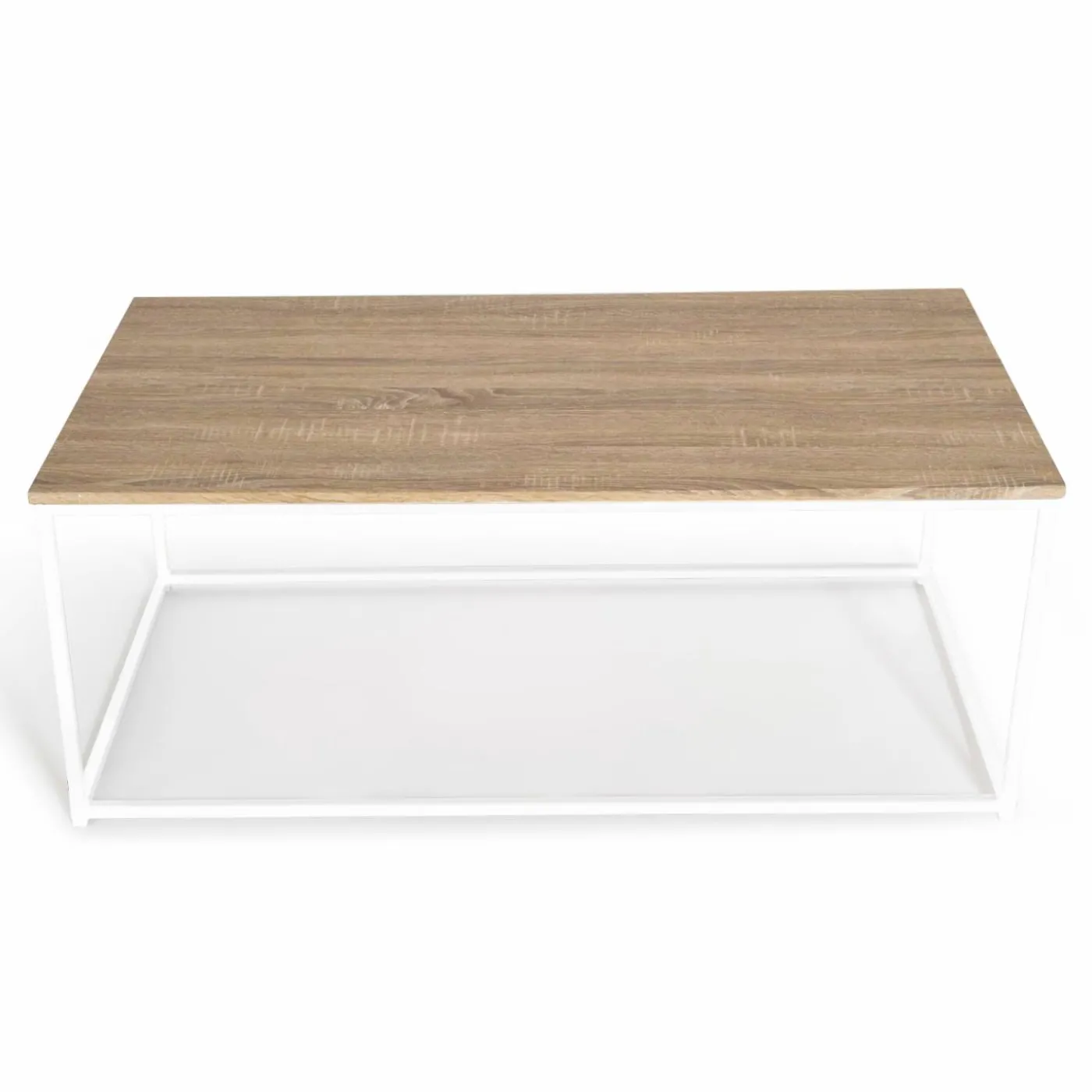Table basse style industriel bois et métal blanc