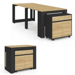 Table buffet extensible 10 personnes 235 cm bois et noir