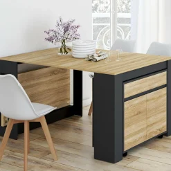 Table buffet extensible 10 personnes 235 cm bois et noir
