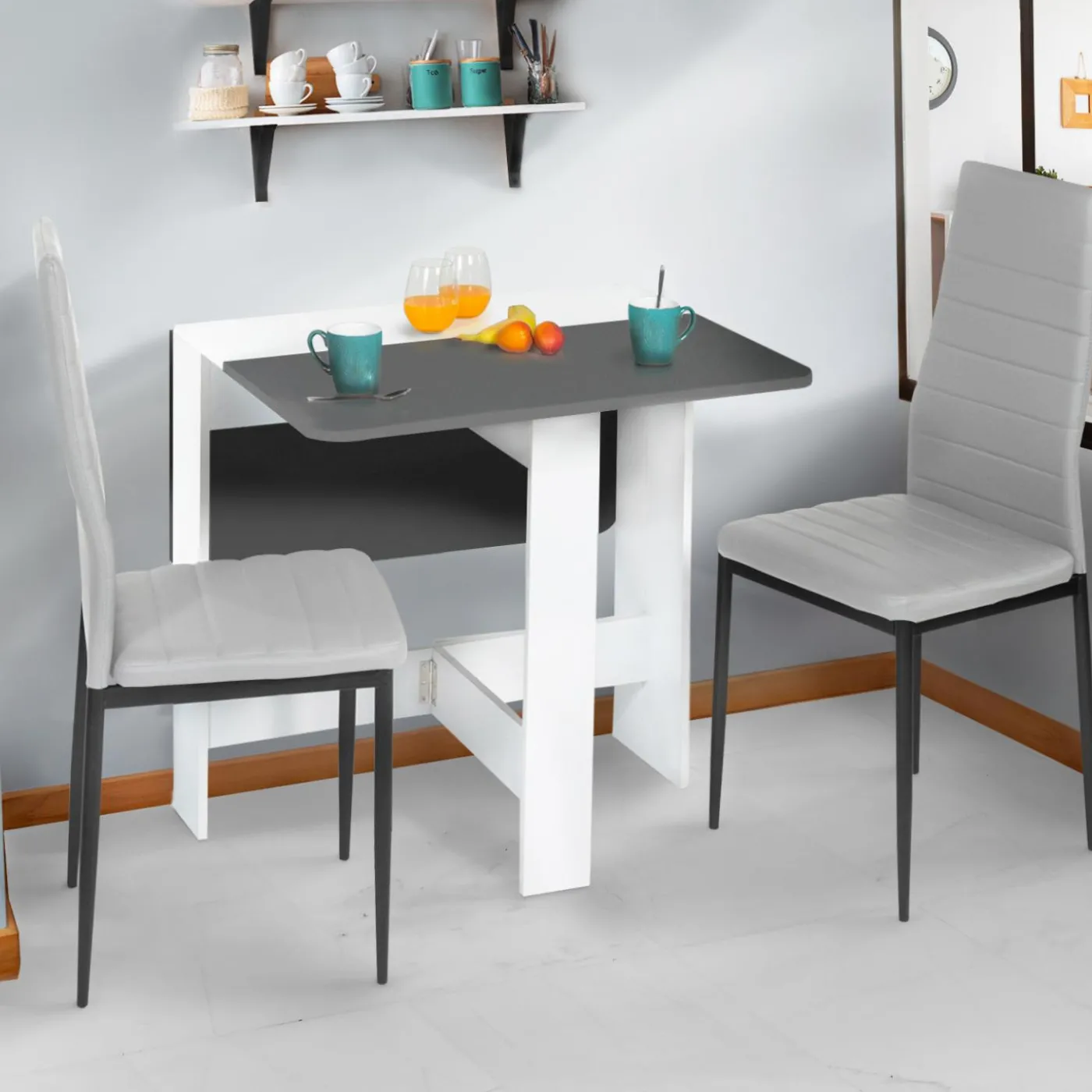 Table console blanche et grise en bois