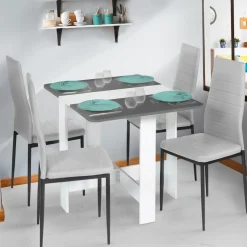 Table console blanche et grise en bois