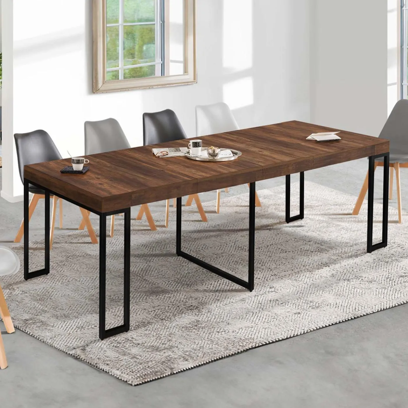 Table console extensible bois foncé 10 personnes