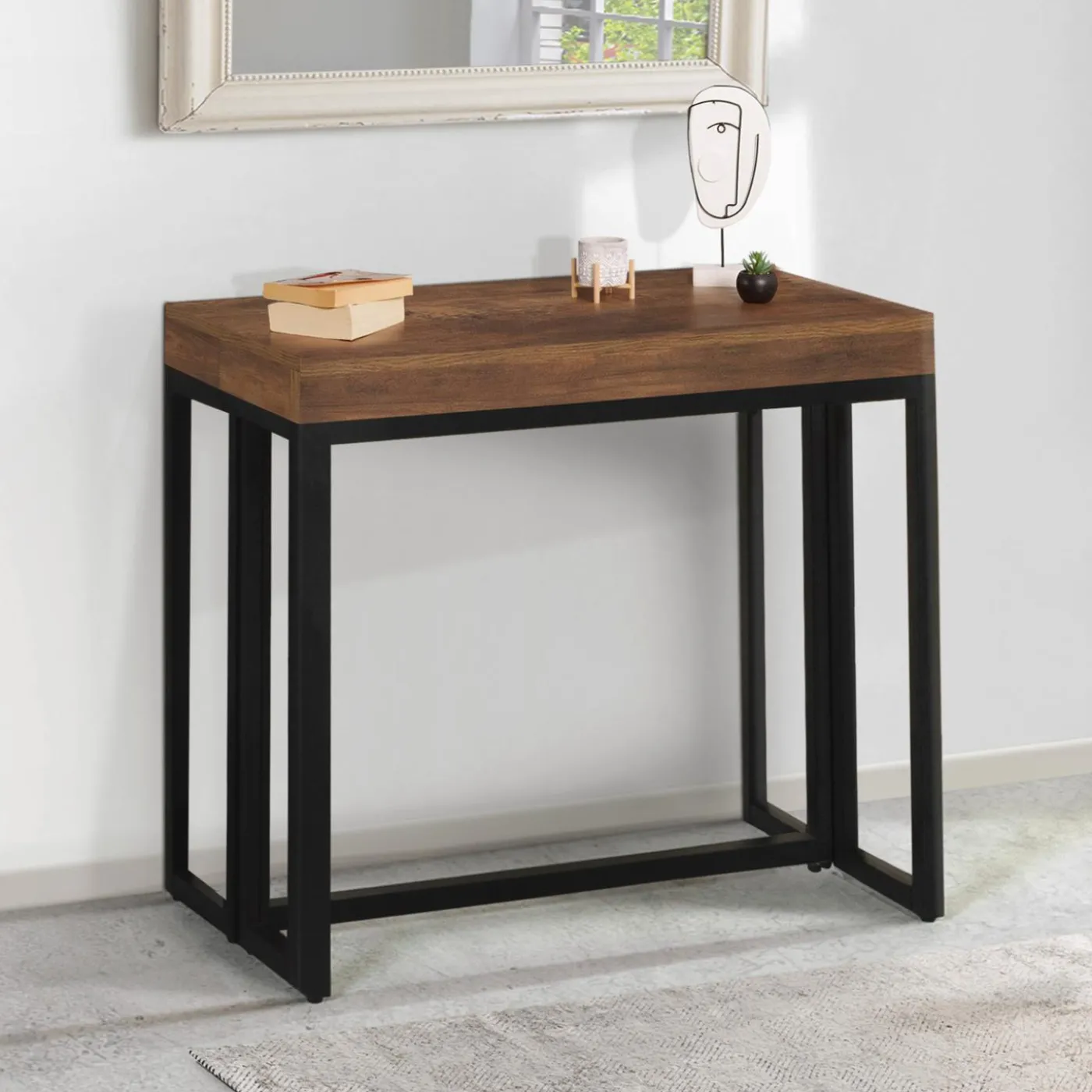 Table console extensible bois foncé 10 personnes