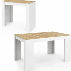 Table console extensible 140 cm blanc et bois façon hêtre