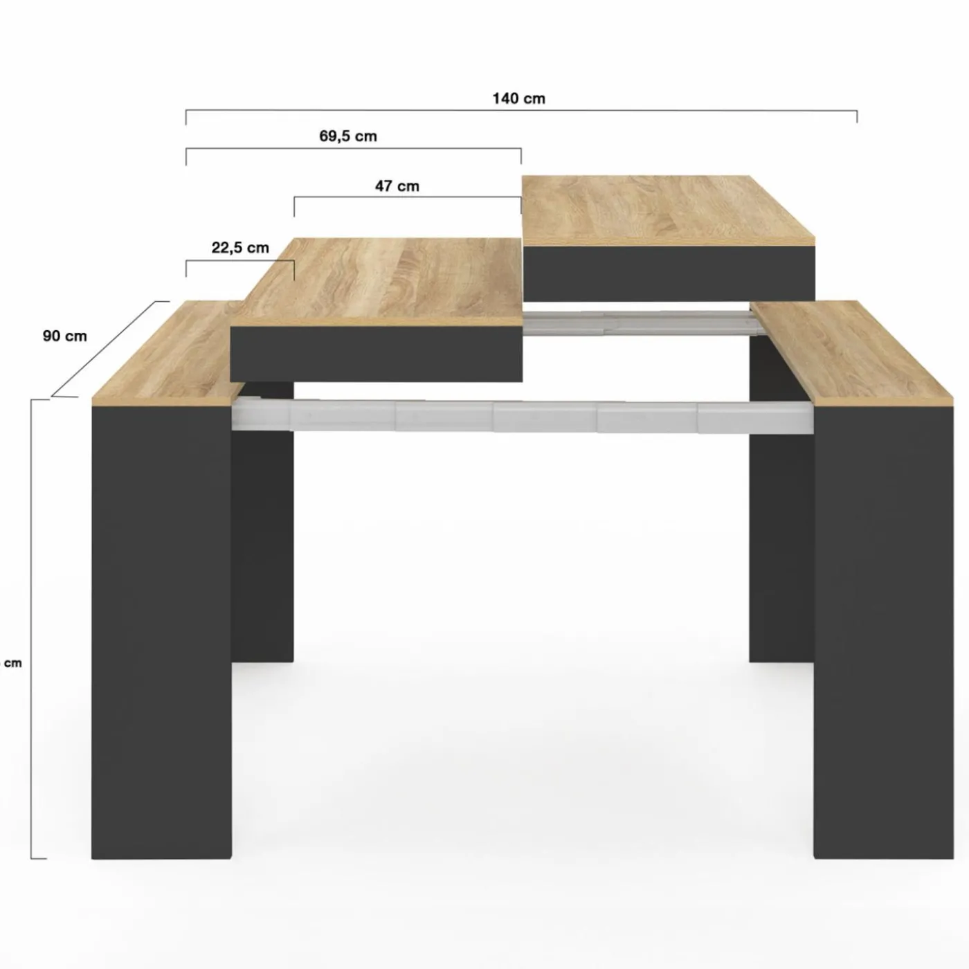 Table console extensible noir et bois