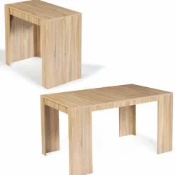 Table console extensible imitation hêtre 6 personnes 140 cm