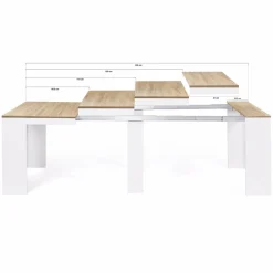 Table console extensible bois façon hêtre et blanc 10 personnes