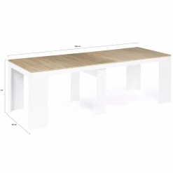 Table console extensible bois façon hêtre et blanc 10 personnes