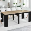 Table console extensible 10 personnes bois noir et façon hêtre
