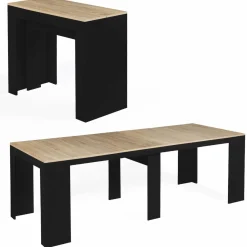 Table console extensible 10 personnes bois noir et façon hêtre