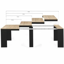Table console extensible 10 personnes bois noir et façon hêtre