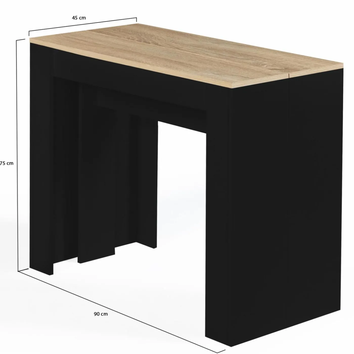 Table console extensible 10 personnes bois noir et façon hêtre