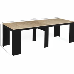 Table console extensible 10 personnes bois noir et façon hêtre