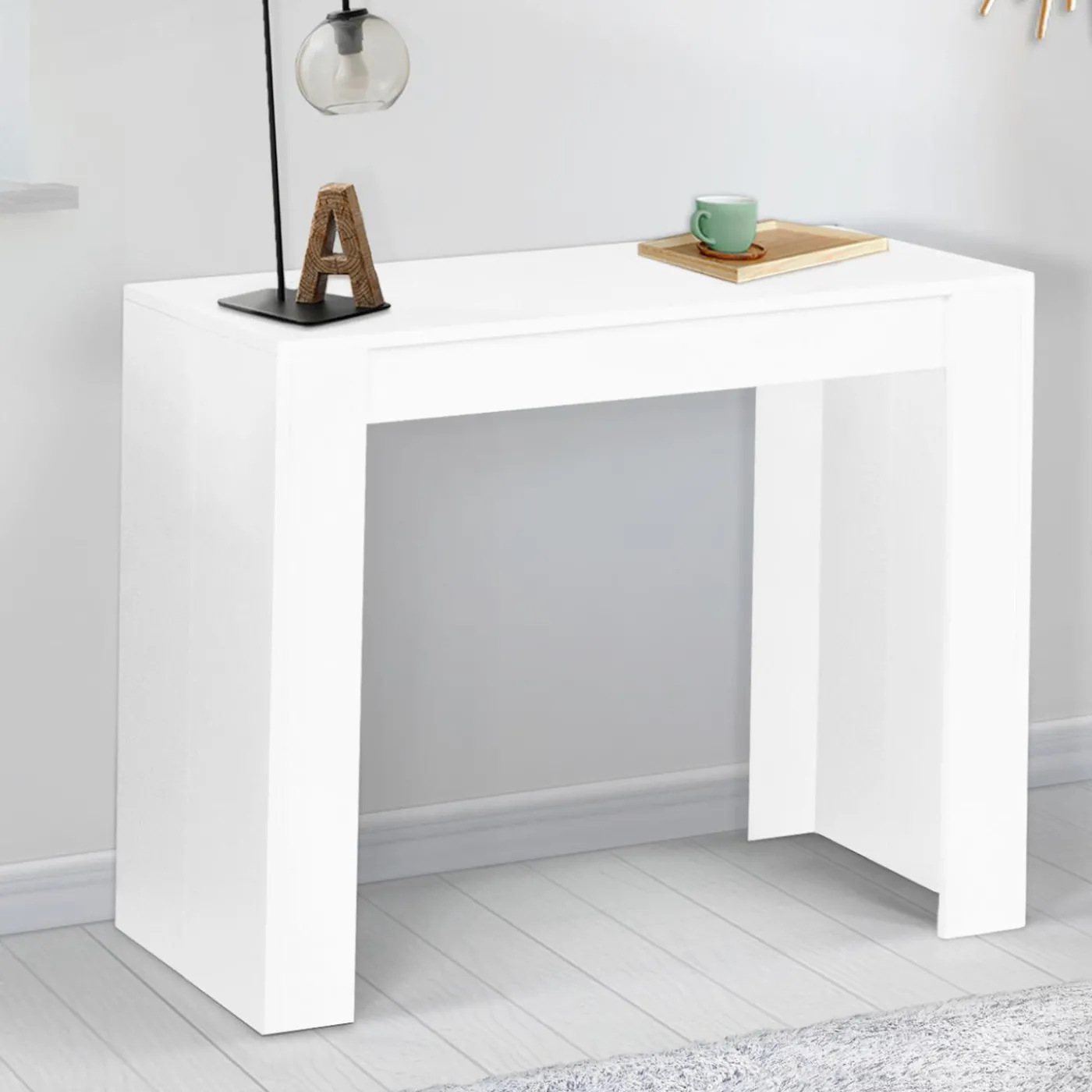 Table console extensible blanche 6 personnes 140 cm