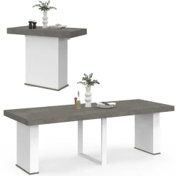 Table console extensible 10 personnes 235 cm béton et blanc