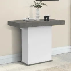 Table console extensible 10 personnes 235 cm béton et blanc