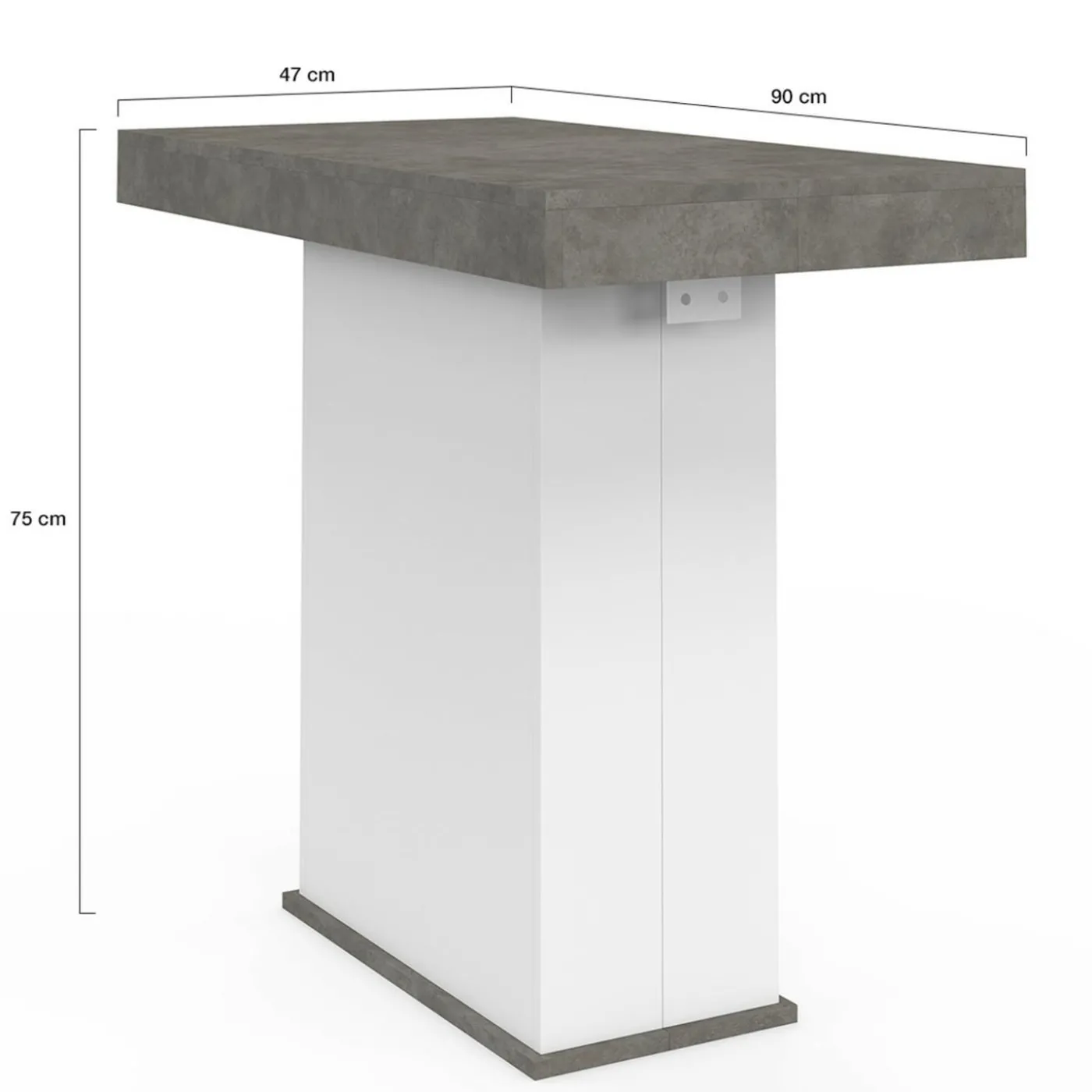 Table console extensible 10 personnes 235 cm béton et blanc