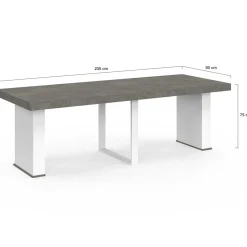 Table console extensible 10 personnes 235 cm béton et blanc