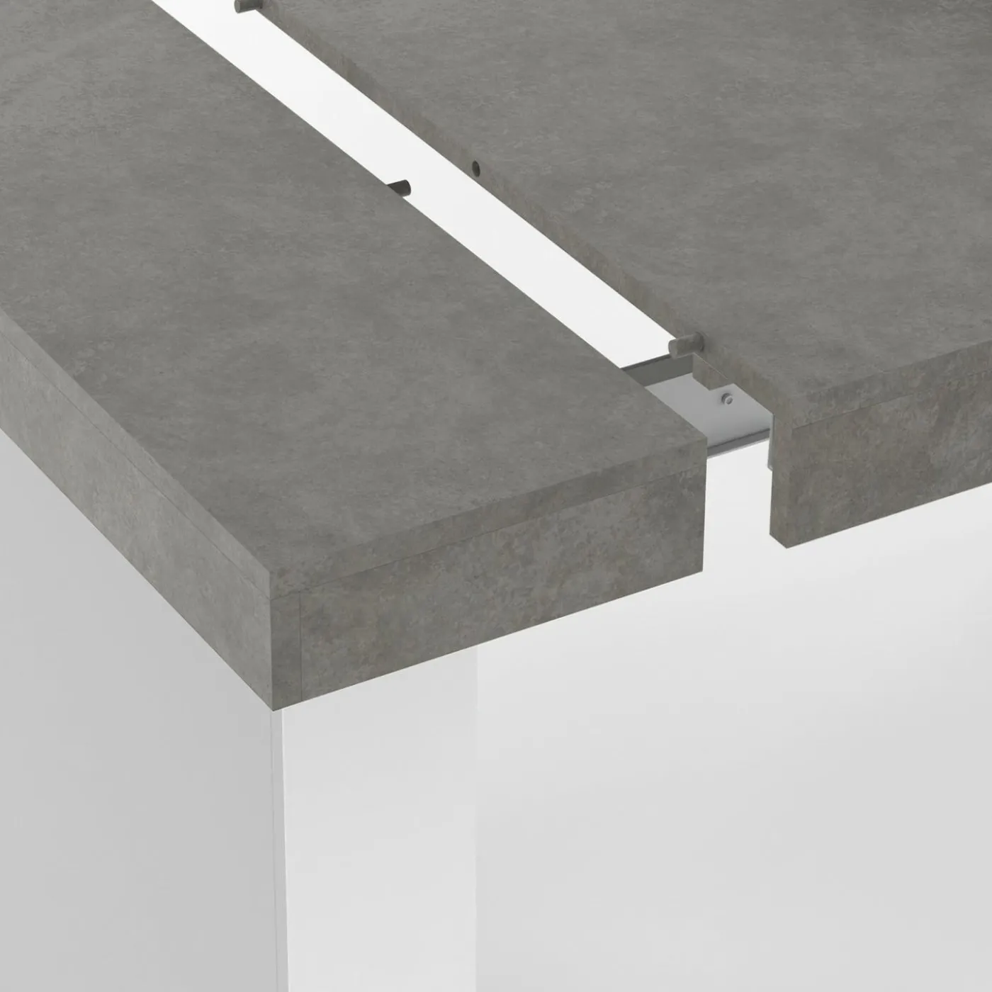 Table console extensible 10 personnes 235 cm béton et blanc