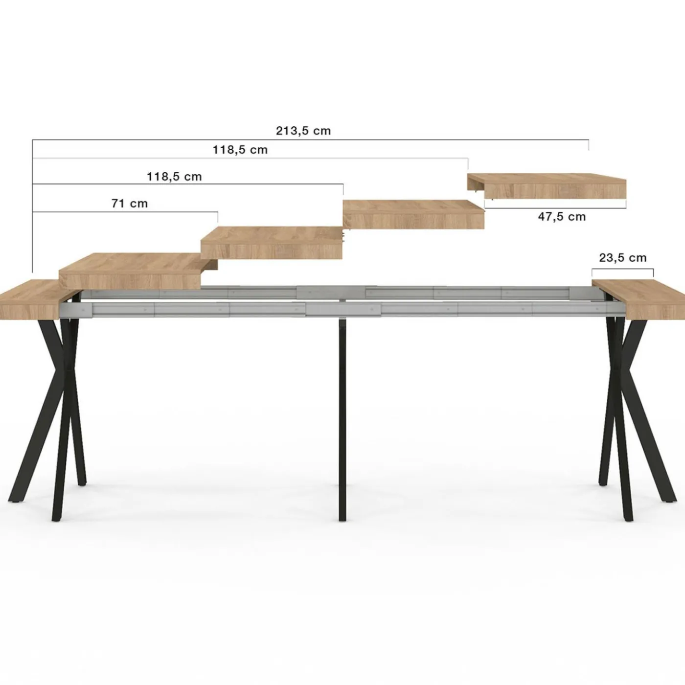 Table console extensible 10 personnes 235 cm design industriel