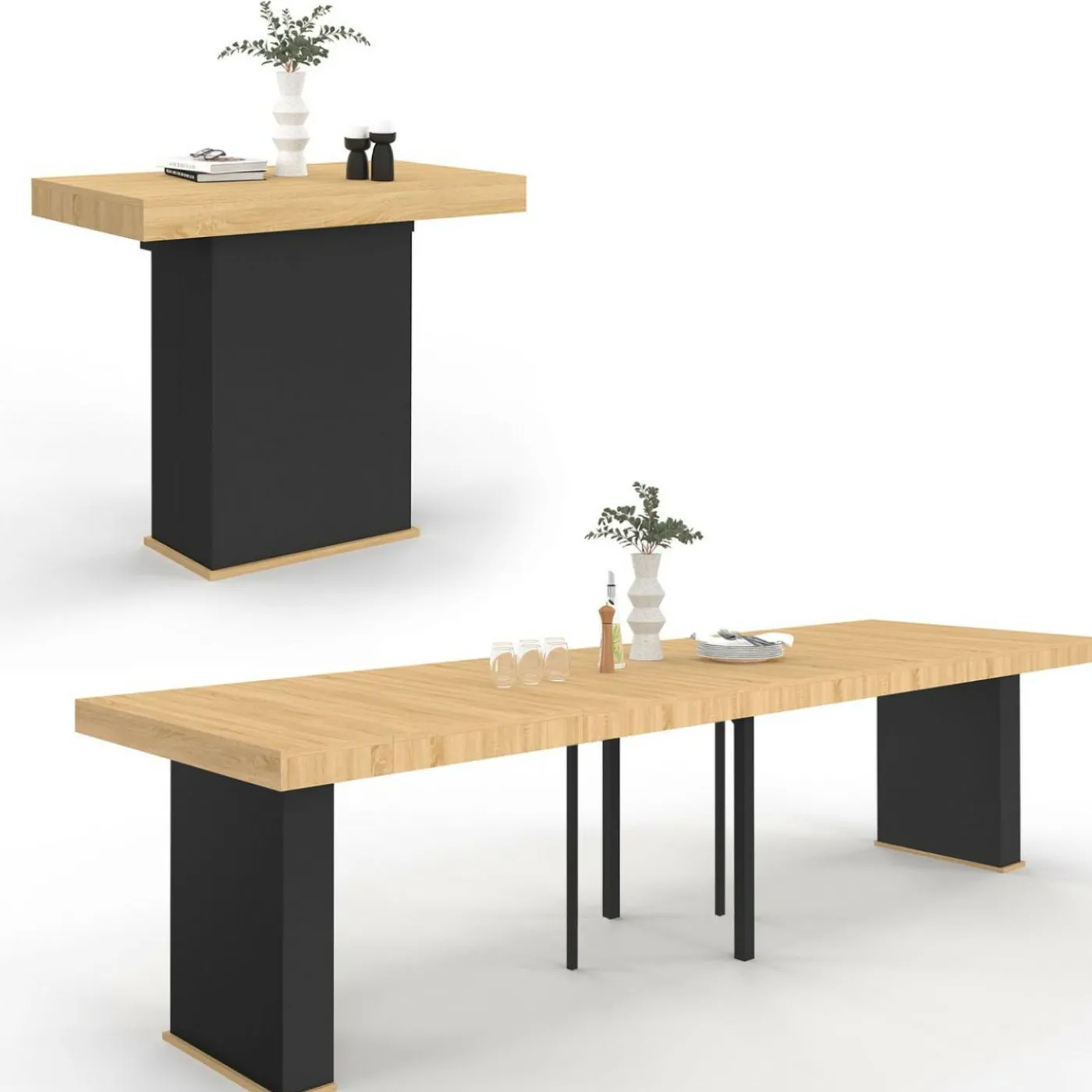 Table console extensible 14 personnes 300 cm bois et noir
