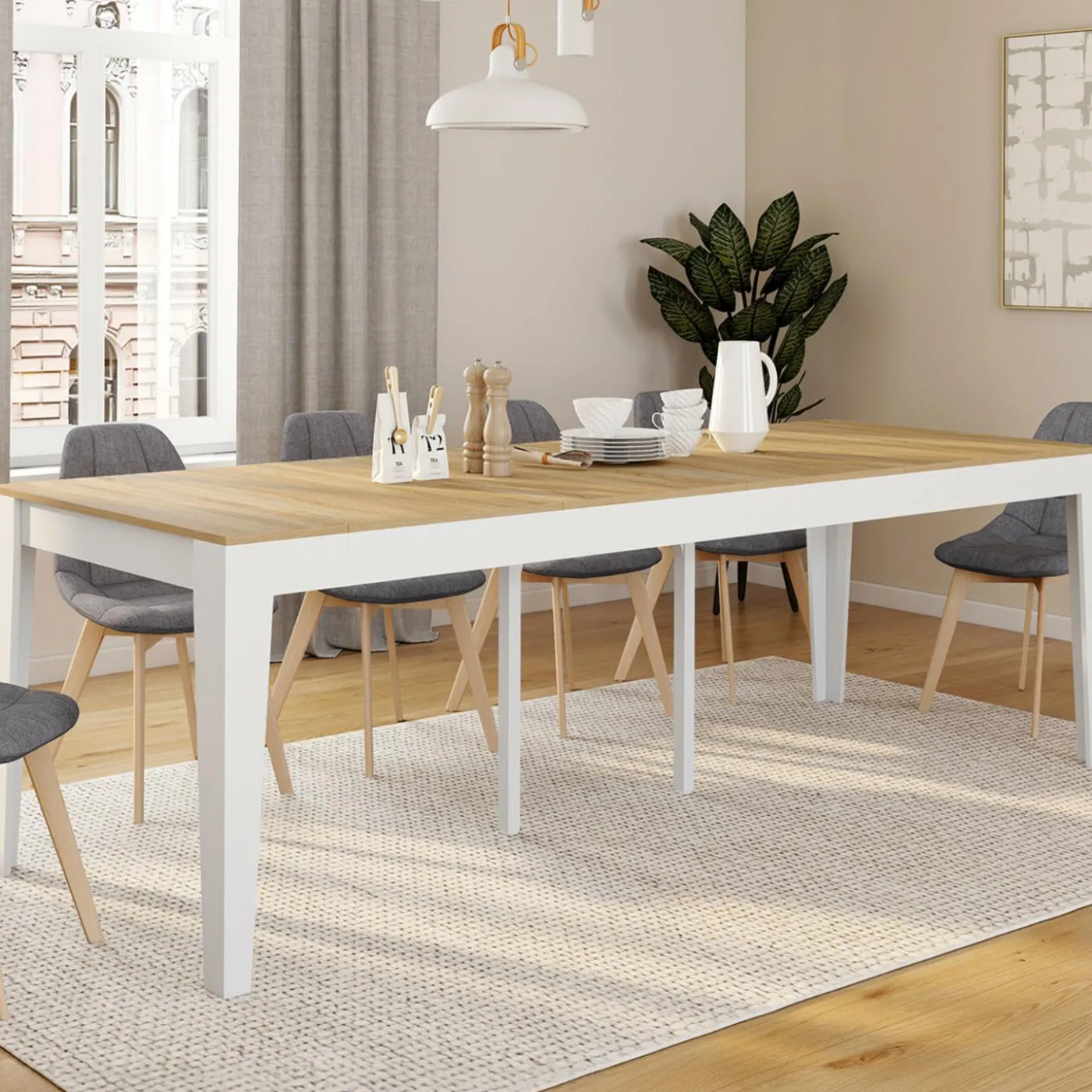 Table console extensible 10 personnes 235 cm bois et façon hêtre