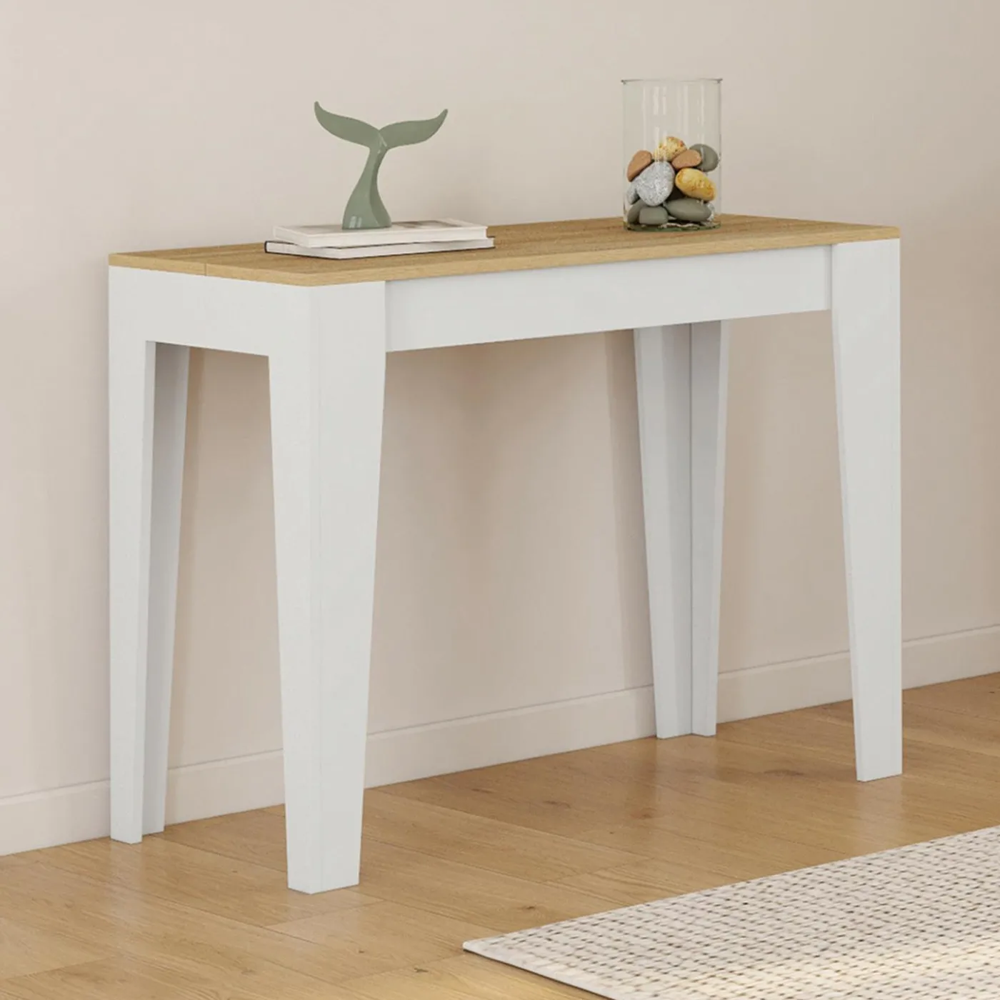 Table console extensible 10 personnes 235 cm bois et façon hêtre