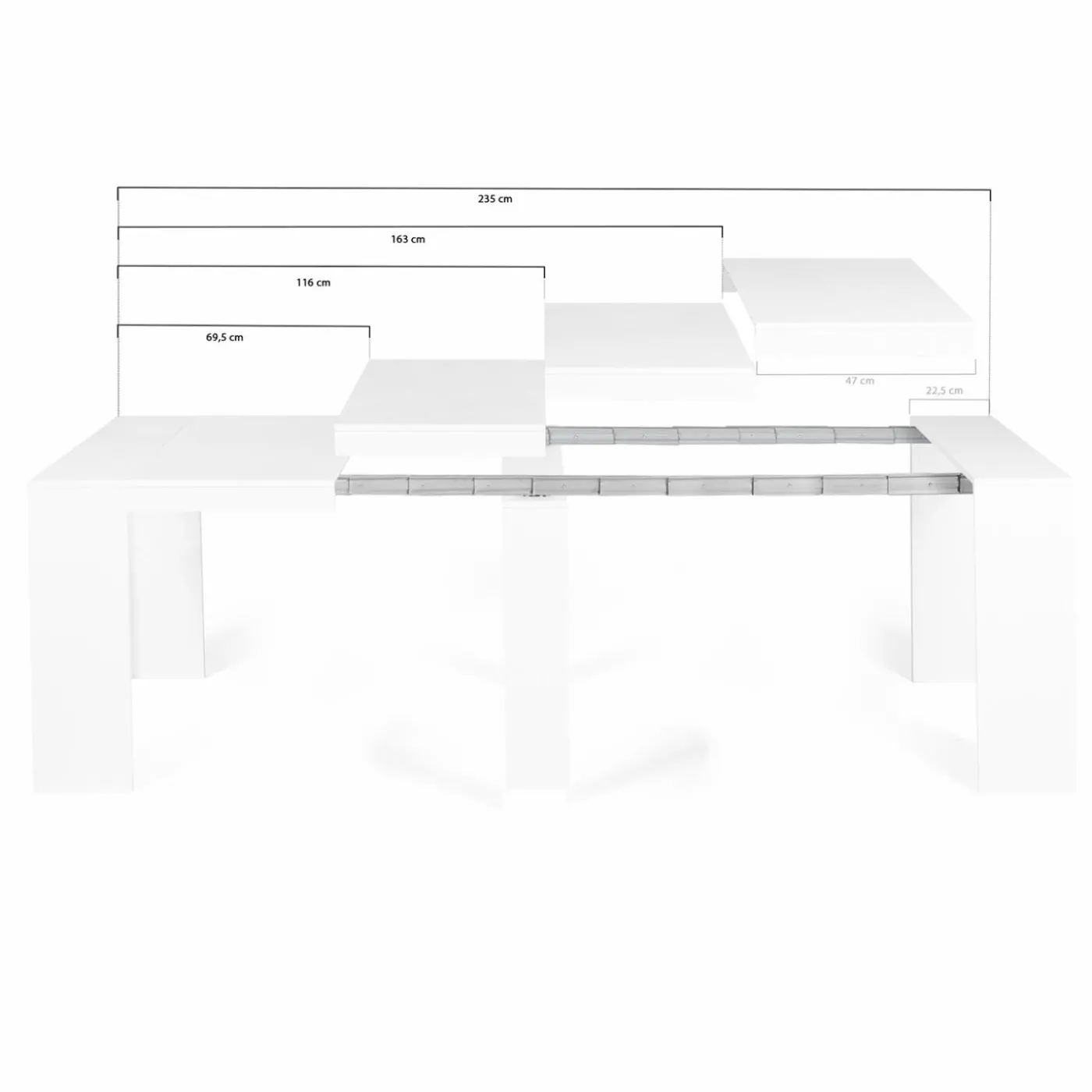 Table console extensible blanche 10 personnes 235 cm