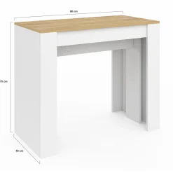 Table console extensible bois blanc et façon hêtre 300 cm 14 personnes