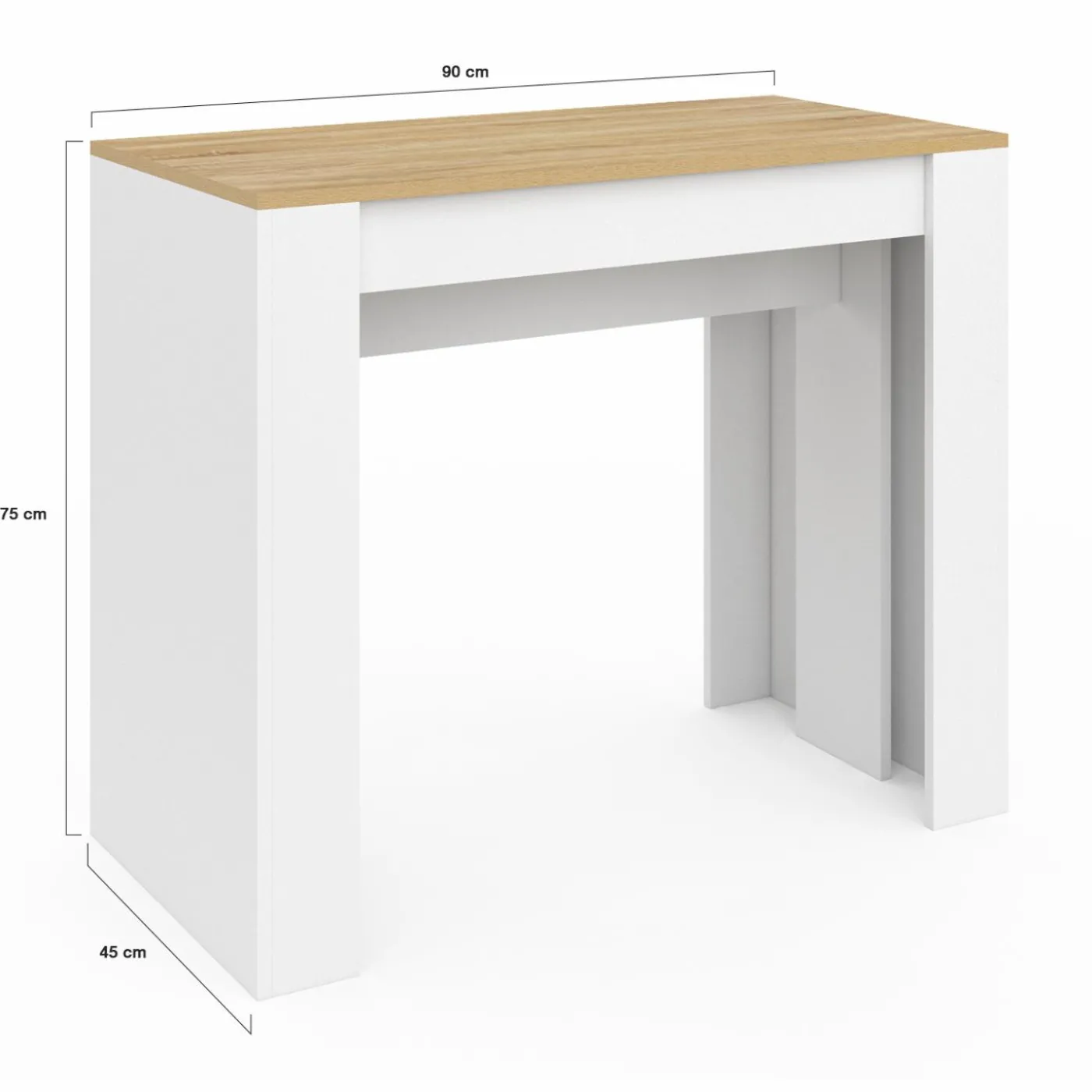 Table console extensible bois blanc et façon hêtre 300 cm 14 personnes