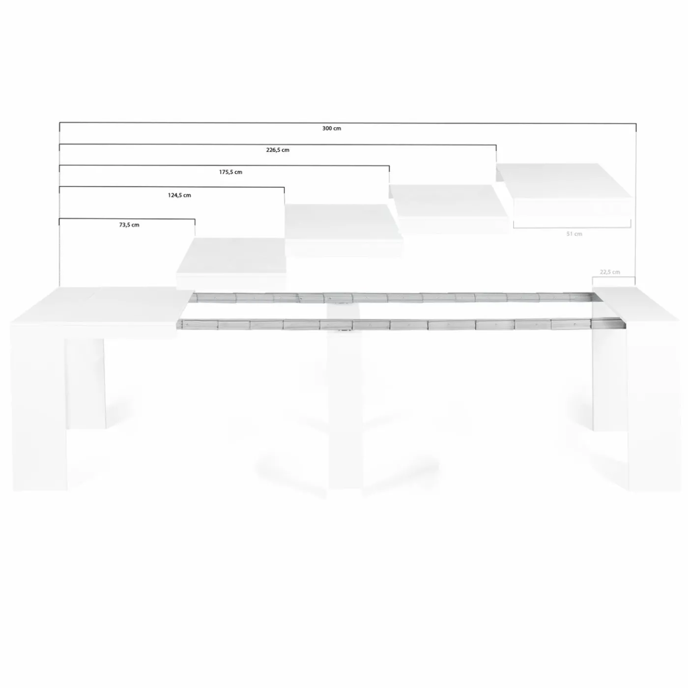 Table console extensible blanche 14 personnes 300 cm