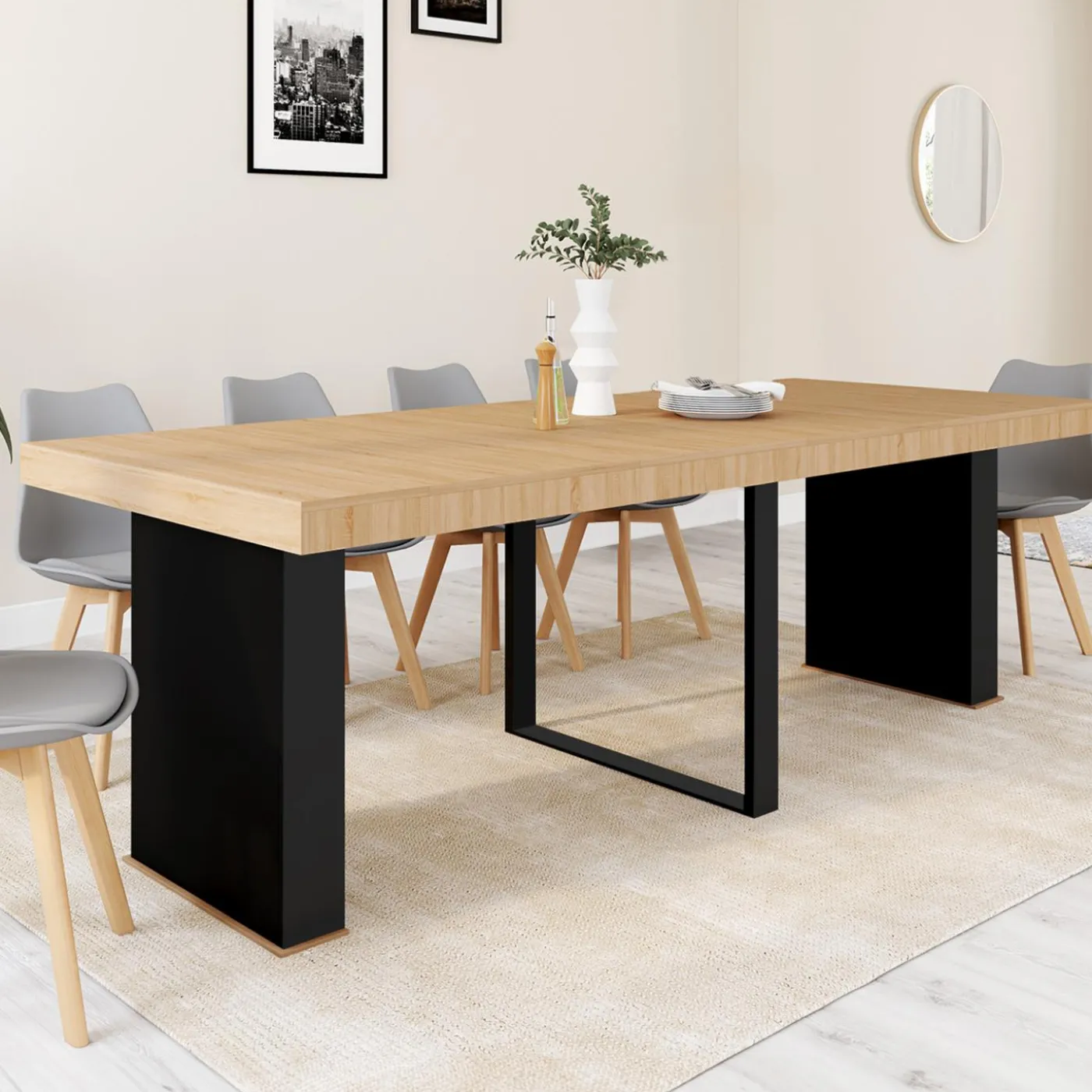 Table console extensible bois et noir